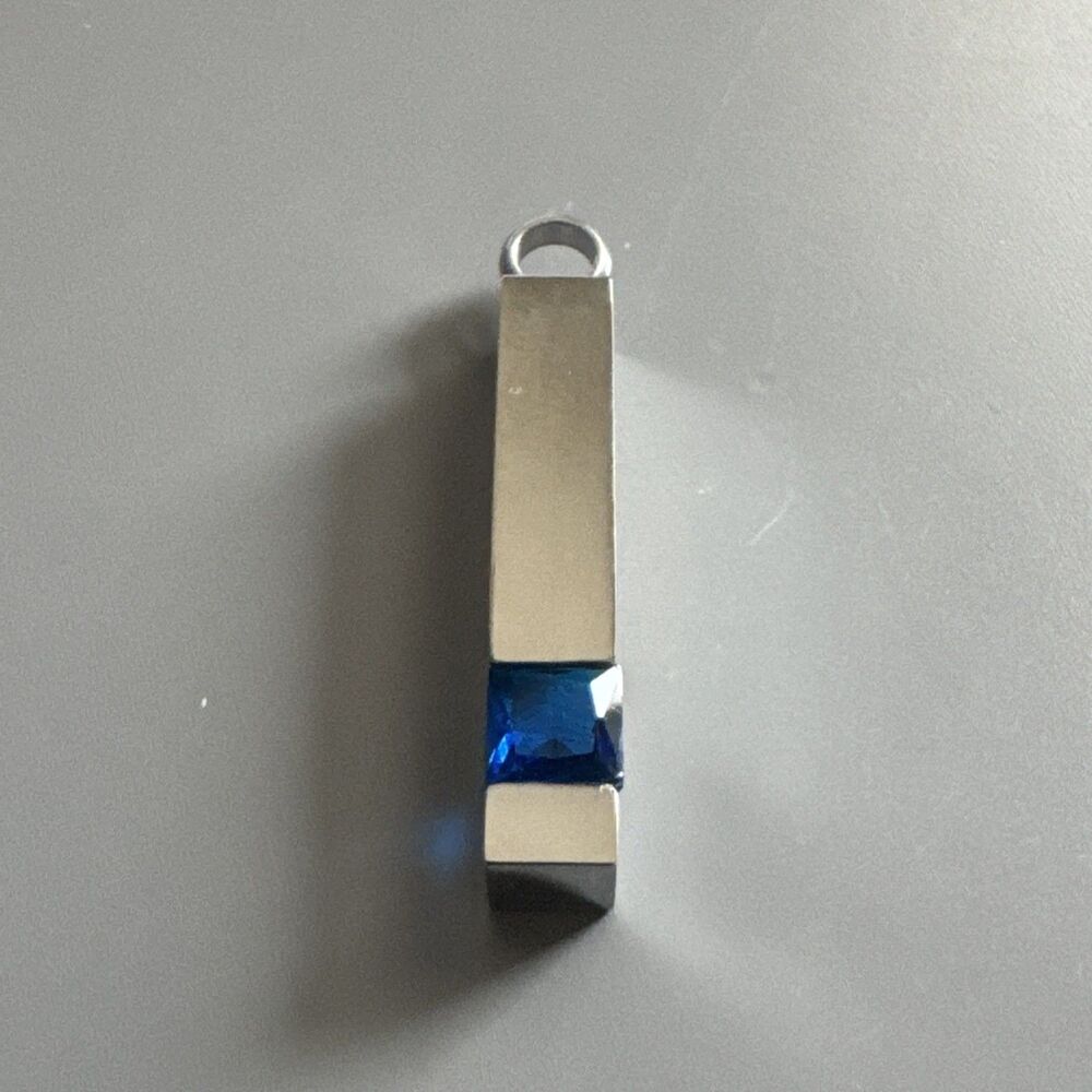 Blue Crystal Bar Pendant Stainless Steel Geometric Charm Jewelry Gift for Him